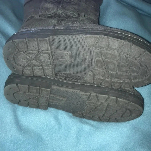 GINA GROUP bow boots faux suede gray pull on cozy NEW size 7 1/2 or M - Picture 5 of 8